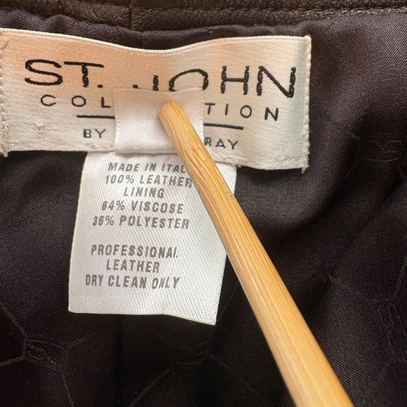 Vintage St. John Leather Straight Leg Pants Chocolate Brown Size 0 EUC Y2K Glam - Picture 11 of 11